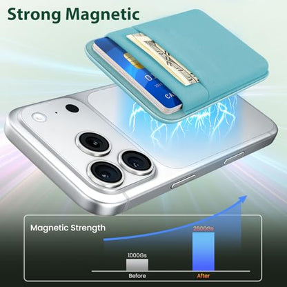 takyu Wallet Compatible with Magsafe, Stretchy Cloth Fabric 2600Gs Secure Magnetic Strength Minimalist Wallet Phone Credit Card Holder Compatible with iPhone 17 16 15 14 13 12 Series Case Green - color: Aqua