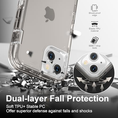 Follaroma for iPhone 13 Case, Shockproof Protection, Crystal Gray | Heavy Duty Shockproof Protection Phone Cases, Anti-Drop, Dual Layer Transparent Rugged Protective Cover, 6.1 inch - color: Gray, size: iPhone 13 6.1’