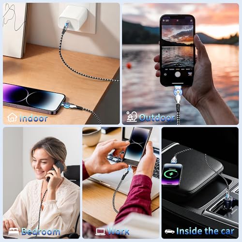 90 Degree Lightning Cable with 180° Rotating iPhone Charger Head,Swivel Charger Cord with MFi,6.6FT Right Angle Lightning Cable,Fast Charging,Apple Carplay,Data Sync for iPhone 14/13/12/11/X,iPad