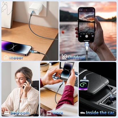 90 Degree Lightning Cable with 180° Rotating iPhone Charger Head,Swivel Charger Cord with MFi,6.6FT Right Angle Lightning Cable,Fast Charging,Apple Carplay,Data Sync for iPhone 14/13/12/11/X,iPad