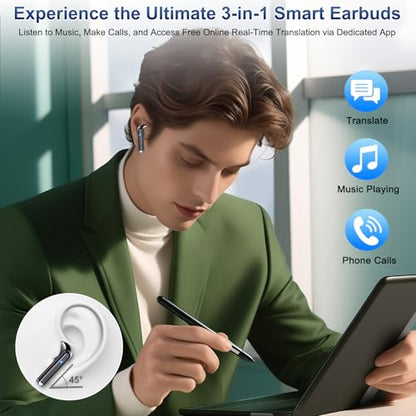 2026 AI Translation Earbuds Real Time, 165 Language Translator Earbuds 3-in-1 Bluetooth 5.4 with APP, Translation Headphones with 6 Translation Modes Translating Device for Travel/Business/Learning - color: Deep Black