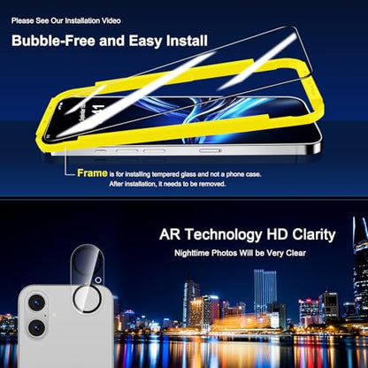 QHOHQ for iPhone 16 Plus Screen Protector + Camera Lens Protector, 3+3 Pack - size: iPhone 16 Plus 6.7 Inch
