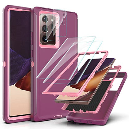 YmhxcY Note 20 Ultra Case with Self Healing Flexible TPU Film[2 Pack] and Camera Lens Screen Protective Film[2 Pack], Heavy Protection Cover for Galaxy Note 20 Ultra-Wine Red and Rose Pink - color: SF-Wine Red/Rose Pink