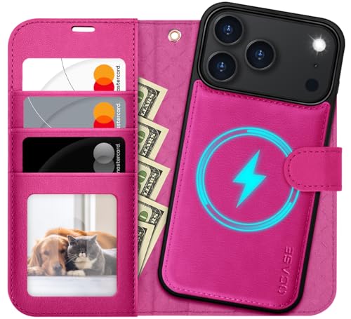 OCASE for iPhone 17 Pro Detachable Wallet Case with Card Holder, 2 in 1 PU Leather Flip Folio with RFID Blocking Stand Wrist Strap Shockproof Phone Cover 6.3 Inch 2025, Rose - color: Rose, size: iPhone 17 Pro