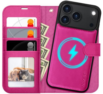 OCASE for iPhone 17 Pro Detachable Wallet Case with Card Holder, 2 in 1 PU Leather Flip Folio with RFID Blocking Stand Wrist Strap Shockproof Phone Cover 6.3 Inch 2025, Rose - color: Rose, size: iPhone 17 Pro