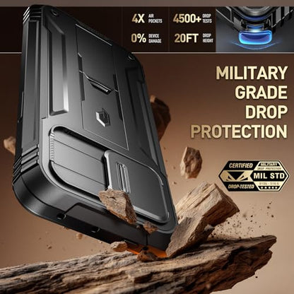 Poetic Revolution Case Compatible with Galaxy XCover7 Pro 5G, [Slide Camera Cover], [20FT Mil-Grade Drop Tested], Full-Body Military Grade Rugged Dual-Layer Shockproof Cover with Kickstand, Black - size: Galaxy XCover7 Pro