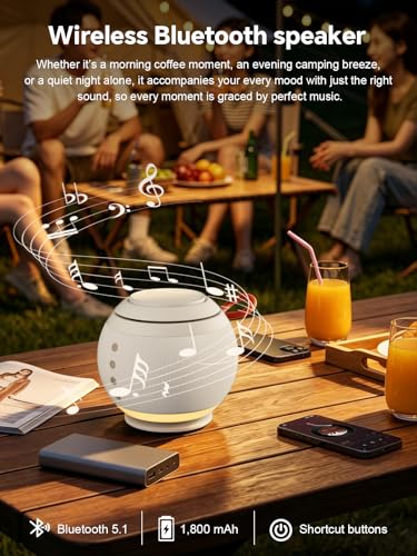 Bluetooth Speaker with Wireless Charging Stand, Brown, White - color: White