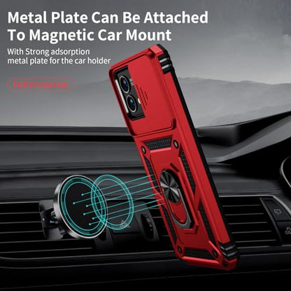 Vinve for Moto G Stylus 5G 2023 Case [Not Fit 4G Version] Slide Lens Cover, HD Screen Protector, Military Grade Drop Protection, Magnetic Rotated Ring Holder Kickstand Protective Phone Case (Red) - color: Red ,Military Grade 2nd gen.