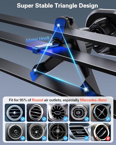 volport Magnetic Phone Mount for Car [Vent & Dashboard]: Strong Magnet Holder for Mercedes Benz Mini Cooper Round/Horizontal/Vertical Air Vent, for iPhone Samsung Big Heavy Cell Phone Case & Tablets