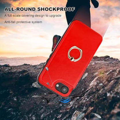 ONETOP for iPhone 17e/16e Wallet Case with Credit Card Holder,Red | 360° Rotation Ring Kickstand,Finger Grip,Double Magnetic Clasp,RFID Blocking PU Leather Shockproof Cover for Women Men - color: Red