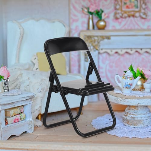 SHINEOFI 12 Pcs Mini Folding Chair Cell Phone Stand,Doll House Folding Chair Models,Hands-Free Portable Desktop Stand Cute Decor for Smartphone Tablet Dollhouse Decoration