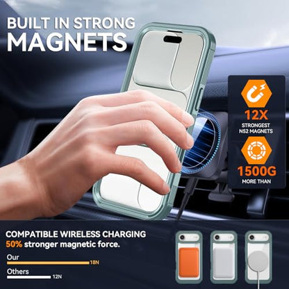 Magnetic for iPhone Air Case, Compatible with MagSafe, Full Body Rugged Case with Built-in Screen Protector & Kickstand & Belt-Clip (Green) - color: Green