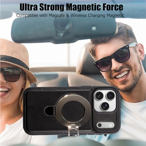 for iPhone 17 Pro Max Leather Case with Magnetic Ring Holder,[Compatible with Wireless Charging] Luxury Slim Shockproof Non-Slip Protective Kickstand Cover for iPhone 17 Pro Max (Black) - color: Black