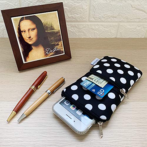 Tainada 2-Zip Neck Phone Pocket Bag w/Belt Loop (Black White Polka Dots) | For Men/Women; Water-resistant neoprene pouch, shockproof, lightweight, w/carabiner; Compatible with most of smartphones - color: Black White Polka Dots