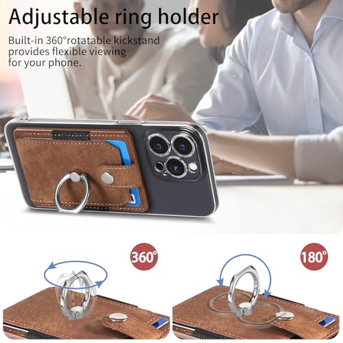 Cell Phone Card Holder with Ring Grip,Adhesive Phone Card Wallet,Brown - color: Brown
