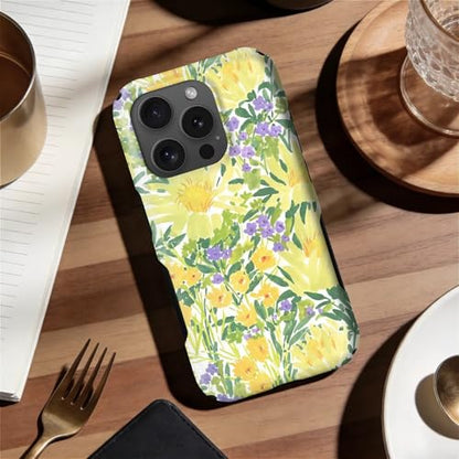 Case for iPhone 15 Pro | Anti-Slip Side Handle| Bold Protective Design | Compatible with MagSafe | Bright Yellow Wildflowers | - color: Bright Yellow Wildflowers, size: iPhone 15 Pro