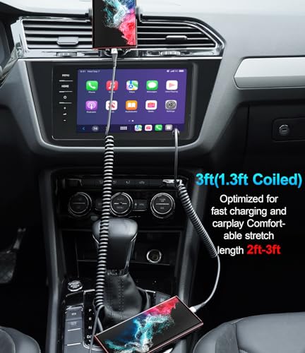 Coiled USBC to USBC Cables for Car 3FT/5FT, USB C to USB C Fast Charging - color: Silver, size: 3FT/5FT, style: USB C to USB C