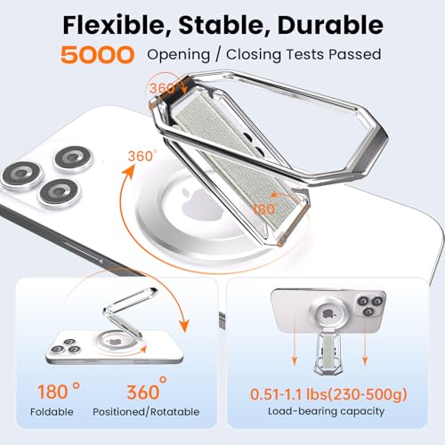 4-in-1 Phone Grip Stand for MagSafe,Loop Strap,Dual-Fold,360°Rotate,Silver - color: Silver