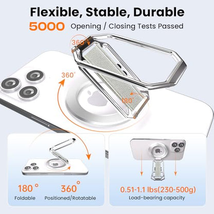 4-in-1 Phone Grip Stand for MagSafe,Loop Strap,Dual-Fold,360°Rotate,Silver - color: Silver