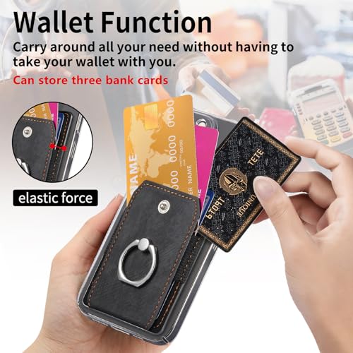 Card Holder Phone Wallet, Ring Stand Stick on Phone Wallet Black - color: Black