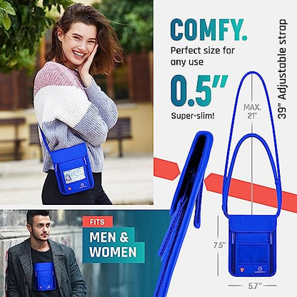 Neck Wallet, Travel Pouch For Passport Holder And Documents, Travel Neck Wallet For Traveling Women. - color: Blue