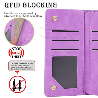RANYOK Wallet Case Compatible with iPhone 13/14 (6.1 inch), Premium PU Leather Zipper Flip Folio Wallet RFID Blocking with Wrist Strap Magnetic Closure Built-in Kickstand Protective Case (Purple) - color: Purple