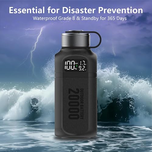 20,000mAh Rugged Power Bank with Fast Charge USB-C PD, IP68 Waterproof Shockproof, Includes 420lm Bright Camping Lantern, Tactical Outdoor Charger for Hiking Camping Survival Emergency（Black） - color: Black