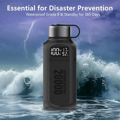 20,000mAh Rugged Power Bank with Fast Charge USB-C PD, IP68 Waterproof Shockproof, Includes 420lm Bright Camping Lantern, Tactical Outdoor Charger for Hiking Camping Survival Emergency（Black） - color: Black