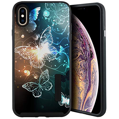 CasesOnDeck Case Compatible with [Apple iPhone X | iPhone Xs][Grip Tactical] iPhone Xs Hybrid Bump and Drop Protection Case Slim Fit Dual Layer Cover (Galaxy Butterfly) - color: Galaxy Butterfly