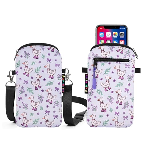 Neoprene Cell Phone Sleeve Pouch Case Bag for Women, Crossbody Strap Neck Lanyard Phone Bag for iPhone 17/16/15 Pro Max, Samsung S25, Pixel 10 (Lalic Goose) - color: Lalic Goose