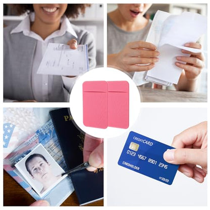 Amosfun 2pcs Pink Elastic Stretch Fabric Phone Back Pocket Card Holder Sticky Wallet for Small Cards Credit Pouch Compatible with Mobile Phones Self-adhesive Sleeve for Travel and Daily
