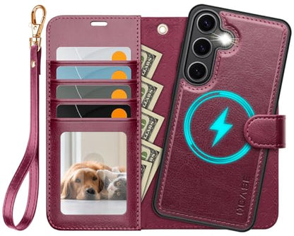 OCASE for Samsung Galaxy S25+ Plus Detachable Wallet Case, Burgundy | 2-in-1, Card Holder, RFID Blocking, Stand, Wrist Strap, Shockproof, Wireless Charging, Magnetic, PU Leather Flip Phone Cover - color: Burgundy, size: Samsung Galaxy S25 Plus