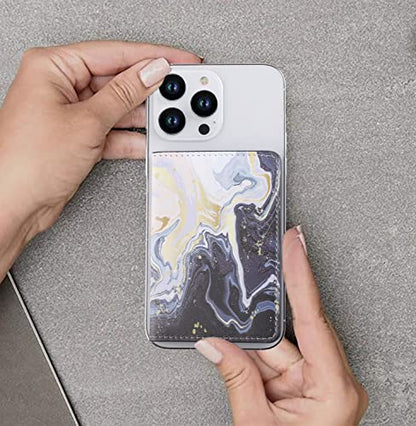 Credit ID Card Holder for Back of Phone Leather Phone Wallet Stick On with Stand Flip Waterproof Leather Adhesive Wallet for Most Cellphones (Marble Yellow) - color: Marble Yellow
