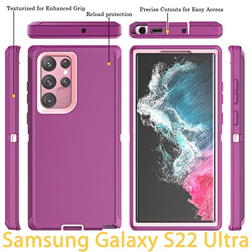 YmhxcY for Galaxy S22 Ultra Case with Self Healing Flexible TPU Film[2 Pack] and Lens Protective Film[2 Pack], Heavy Protection Cover for Galaxy S22 Ultra （6.8“）-Wine Red and Rose Pink - color: Wine red and rose pink