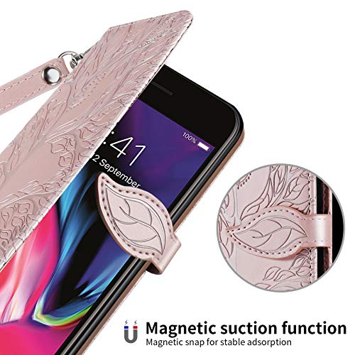 Wallet Case for iPhone 7 Plus/iPhone 8 Plus with Card Holder/Slot,PU Leather Flip Folio Shell [Magnetic Closure][Wrist Strap][Kickstand] Shockproof Cover Fit iPhone 7 Plus / 8 PlusRose Gold - color: Rose gold, size: iPhone 7 Plus / iPhone 8 Plus (5.5 inch