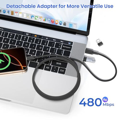 Elebase 60W USBC Car Charger Cable 3.3FT with USB Adapter - color: Straight-Black, size: 3.3 FT