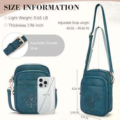 Small Crossbody Bags for Women, RFID Phone Purse with Card Slots, Triple Compartments Lightweight Shoulder Bag - color: 2-peacock-blue