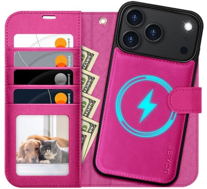 OCASE for iPhone 17 Pro Max Detachable Wallet Case with Card Holder, 2 in 1 PU Leather Flip Folio with RFID Blocking Stand Wrist Strap Shockproof Phone Cover 6.9 Inch 2025, Rose - color: Rose, size: iPhone 17 Pro Max
