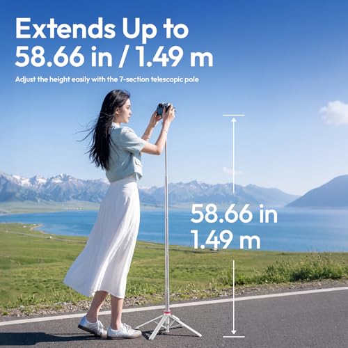 ULANZI MT44M Auto Open Magnetic Phone Tripod, 59" Selfie Stick with Remote - color: White