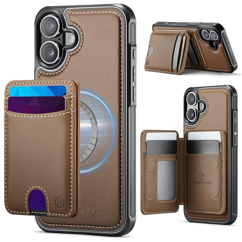 WJX for iPhone 16 Plus MagSafe Wallet Case, 2-in-1 Detachable Luxury Card Holder, Universal MagSafe Compatible, RFID Blocking, Shockproof Kickstand Slim Cover， Brown - color: Brown, size: iPone 16 Plus