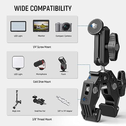 NEEWER Super Clamp with 3" Dual Ballhead Magic Arm, Cold Shoe, ST83 - style: ST83