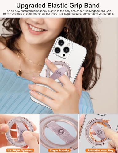 [Stylish Twinkle] EWA MagOne for Magsafe Phone Grip Kickstand [Replaceable Elastic Finger Loop], Mag Safe Ring Holder Stand, Magnetic Phone Accessories for iPhone 17,16,15,14,13,12-(Rose Gold) - color: Rose Gold