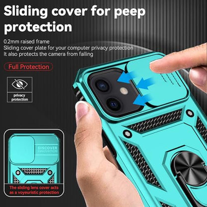 for iPhone 12 Mini Case with Camera Lens Cover HD Screen Protector, Dual Layer Military Grade Drop Protection Magnetic Ring Holder Kickstand Protective Phone Case for iPhone 12 Mini 5.4 inch (Mint) - color: Mint with camera cover Military-Grade 2nd gen