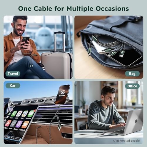 3 in 1 USB C to Multi Charging Cable, 4FT Travel Charger Cables - color: Grey Black&Green, size: 4FT