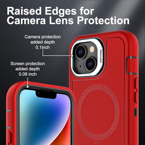 YKHJKLEC for iPhone 13/14 Case, Military Grade 3 in 1 Heavy Duty Shockproof/Drop Proof/Dust Proof with Kickstand Case, with 2 x Tempered Glass Screen Protector (ZJ-Red/Black) - color: ZJ-Red/Black