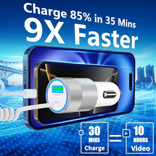 Apple MFi Certified iPhone Car Charger Fast Charging, 75W USB-C Car Charger - color: Porcelain White