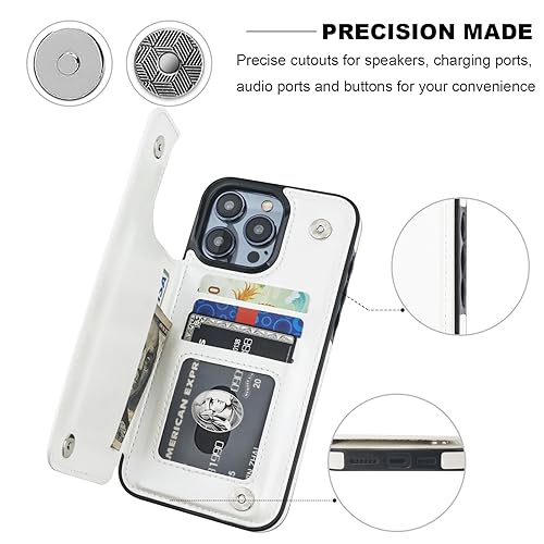 ONETOP for iPhone 15 Pro Max Wallet Case with Credit Card Holder,White | Kickstand,ID/Cash Holder,Case Wallet with Card Slots,Double Magnetic Clasp,Durable PU Leather Shockproof Cover for Women Men - color: White