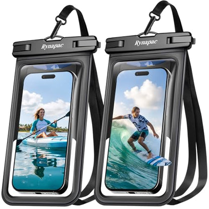 Rynapac Waterproof Phone Pouch [Up to 8.5"] - 2 Pack, IPX8 Waterproof Phone Case with Lanyard for iPhone 17 16 15 Pro Max, Touchscreen & Photograph, Cellphone Dry Bag for Beach Cruise Essentials 2026 - color: [Black + Black]