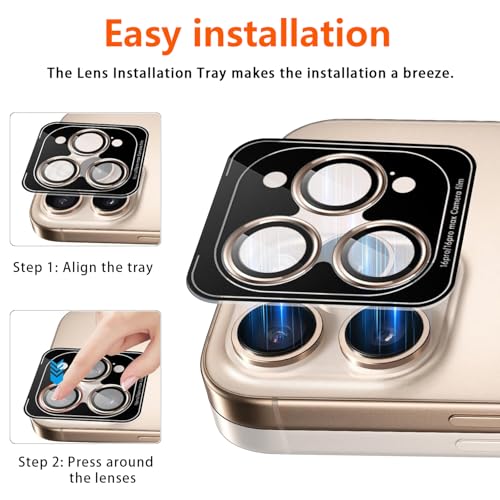 3X2 Pack Camera Lens Protector for iPhone 16 Pro Max,iPhone 16 Pro Tempered Glass Camera Lens Screen Protector Glitter Bling Camera Cover Metal Individual Ring for iPhone 16 Promax 5G,Glitter Gold