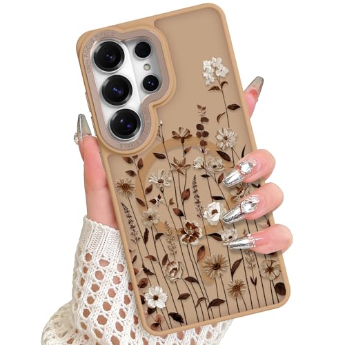 Magnetic Case for Samsung Galaxy S26 Ultra, Brown Floral Sprigs | Compatible with MagSafe, Frosted Shockproof Cover, Cute Flower Design, Slim Phone Case for Women Girls - color: Brown Floral Sprigs, size: Samsung Galaxy S26 Ultra